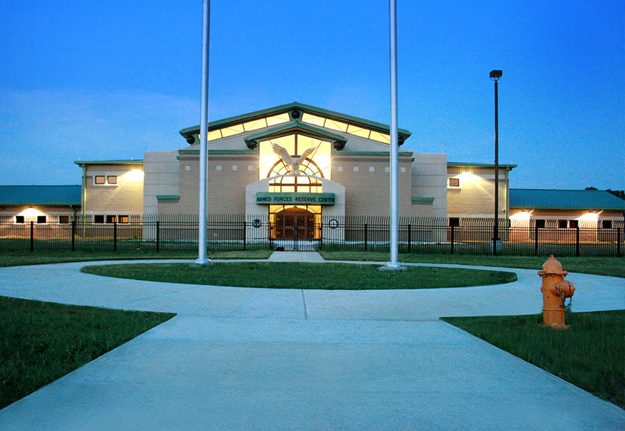 Exterior View of The Armed Forces Reserve Center at Night in Mount Vernon, Illinois