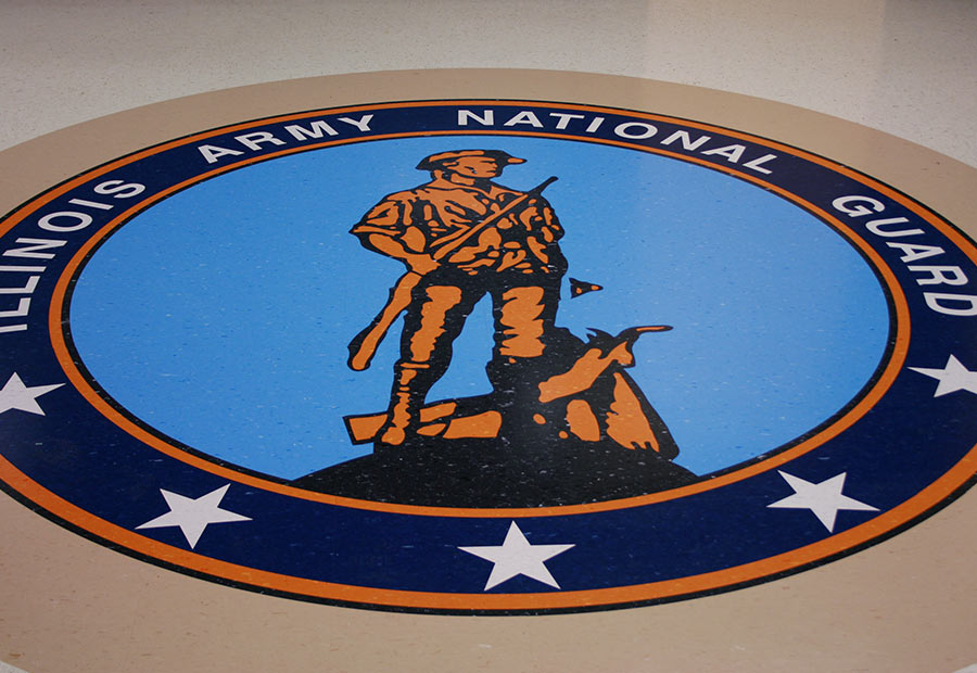 Illinois Army National Guard Seal on Floor of The Armed Forces Reserve Center in Mount Vernon, Illinois