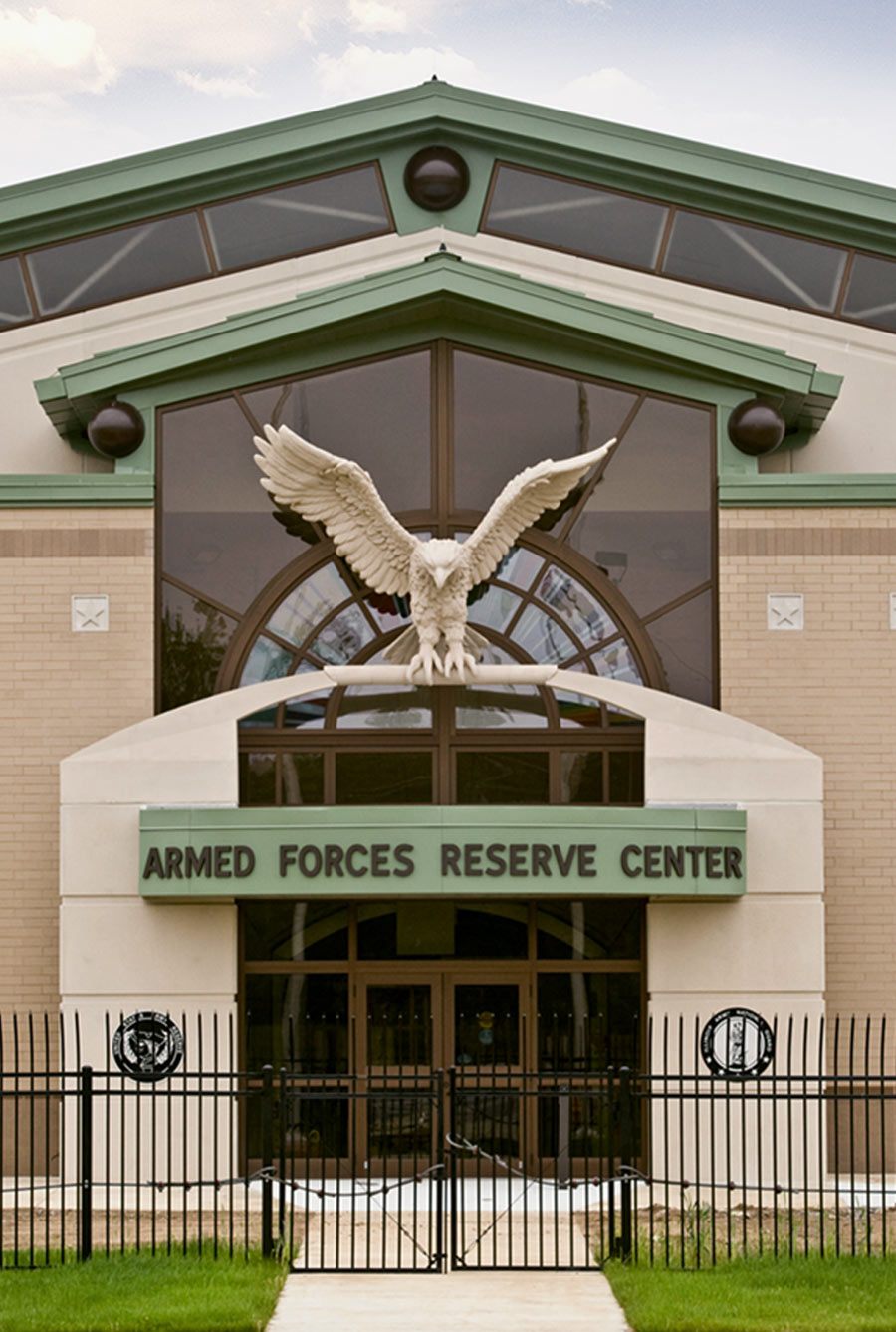 View of Main Entrance of The Armed Forces Reserve Center in Mount Vernon, Illinois